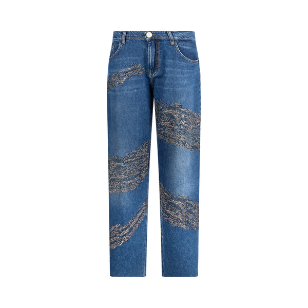 Jeans Donna balloon con borchie e strass