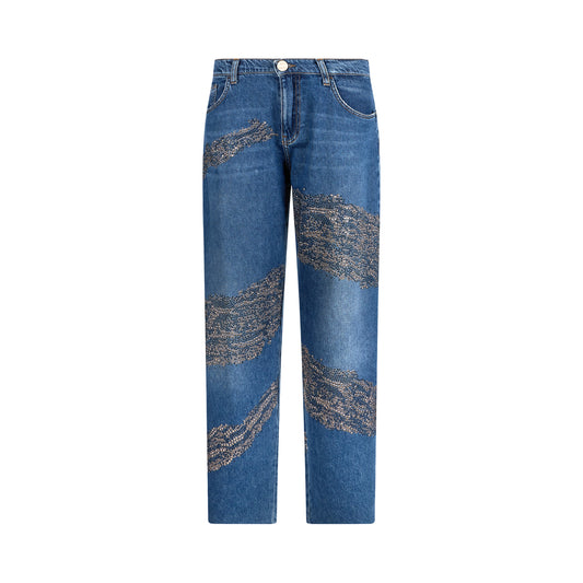 Jeans Donna balloon con borchie e strass