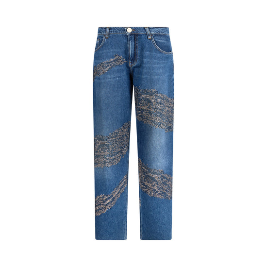 Jeans Donna balloon con borchie e strass