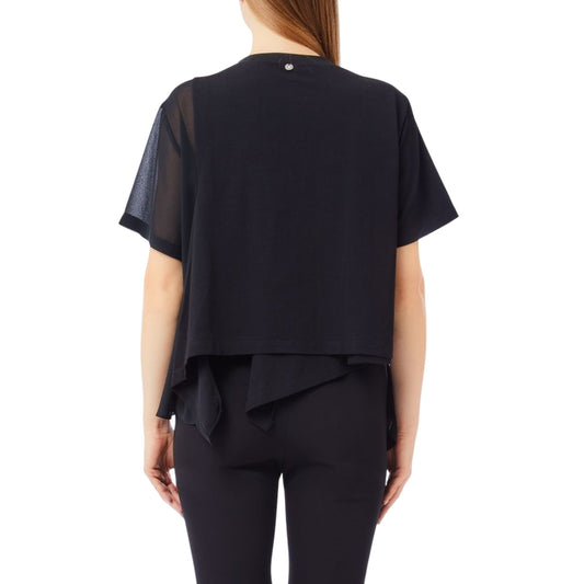 T-shirt Donna dal taglio asimmetrico Nero modella retro