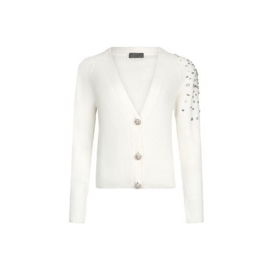 Cardigan Donna in lana bianca con ricami gioiello