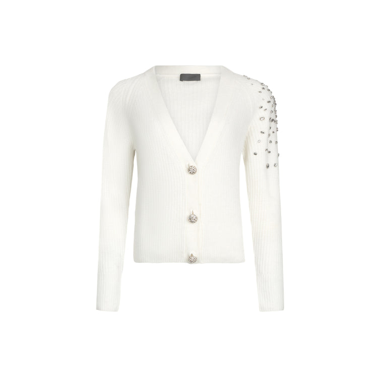 Cardigan Donna in lana bianca con ricami gioiello
