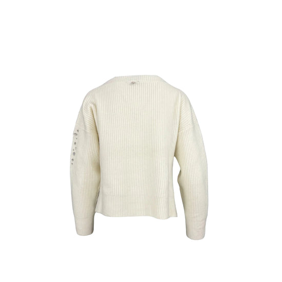 Maglione Donna a coste bianco con gioielli laterali retro