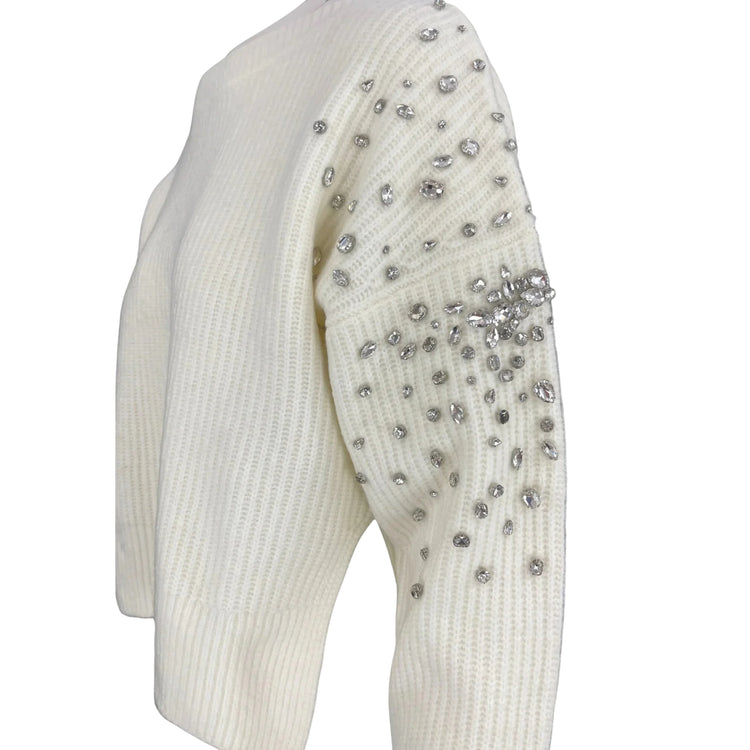 Maglione Donna a coste bianco con gioielli laterali laterale