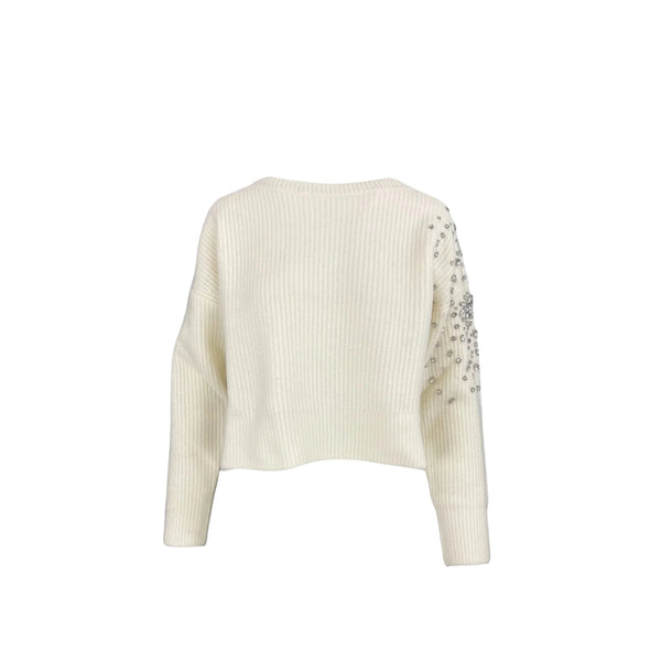 Maglione Donna a coste bianco con gioielli laterali