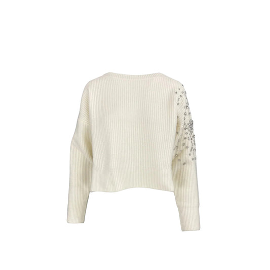 Maglione Donna a coste bianco con gioielli laterali