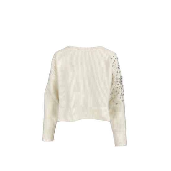 Maglione Donna a coste bianco con gioielli laterali