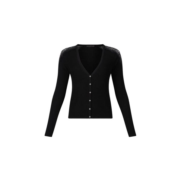 Maglia Donna con bottoni e pizzo Nero