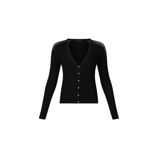 Maglia Donna con bottoni e pizzo Nero