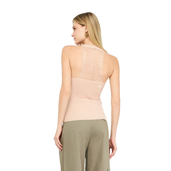 Top Donna con dettagli in pizzo Rosa modella retro