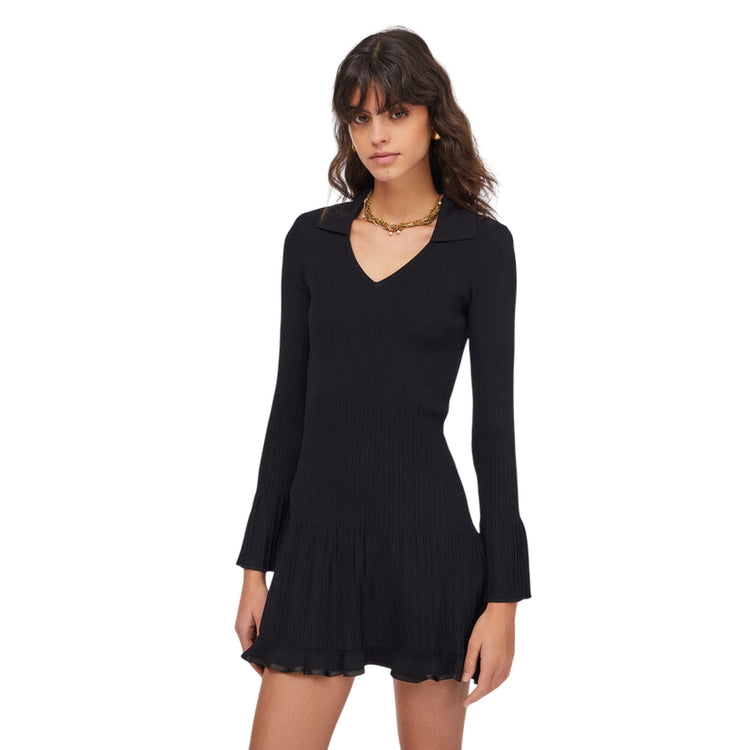 Abito corto Donna in maglia a costine Nero modella frontale