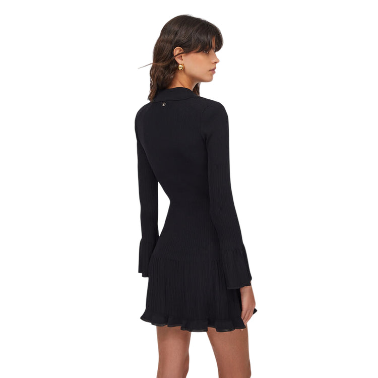 Abito corto Donna in maglia a costine Nero modella retro