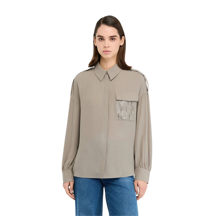 Camicia Donna con tasca con strass modella frontale
