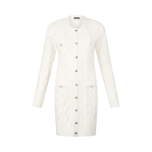 Abito Donna in lana a trecce con bottoni Bianco