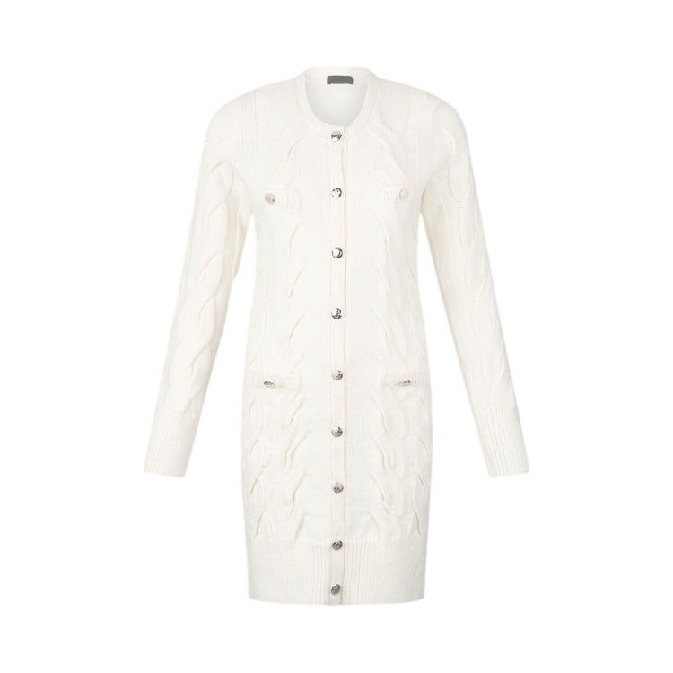 Abito Donna in lana a trecce con bottoni Bianco