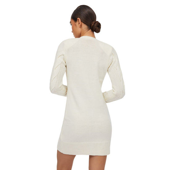 Abito Donna in lana a trecce con bottoni Bianco modella retro