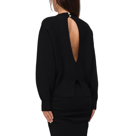 Maglia Donna in lana e cashmere con cut-out Nero modella retro