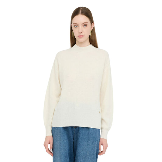 Maglia Donna in lana e cashmere con cut-out Bianco modella frontale