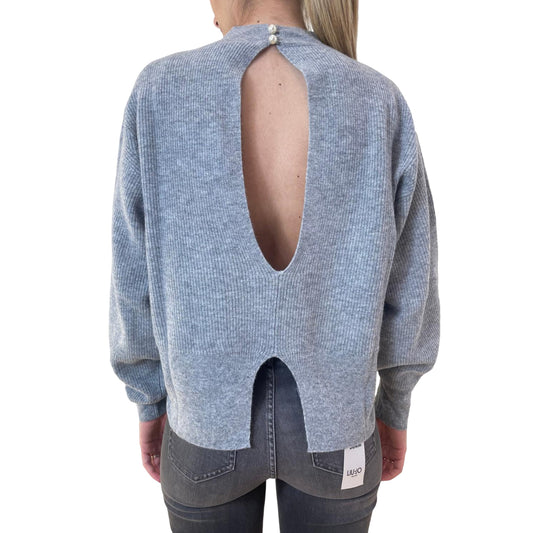 Maglia Donna in lana e cashmere con cut-out grigio retro