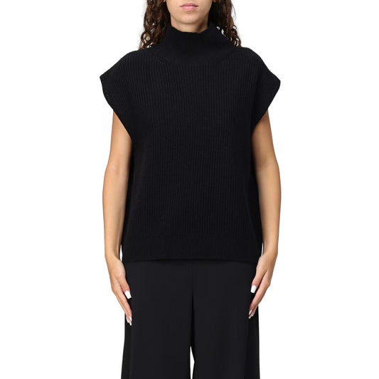Maglia Donna con maniche ad aletta Nero modella frontale