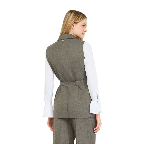 Gilet Donna chevron con cintura modella retro