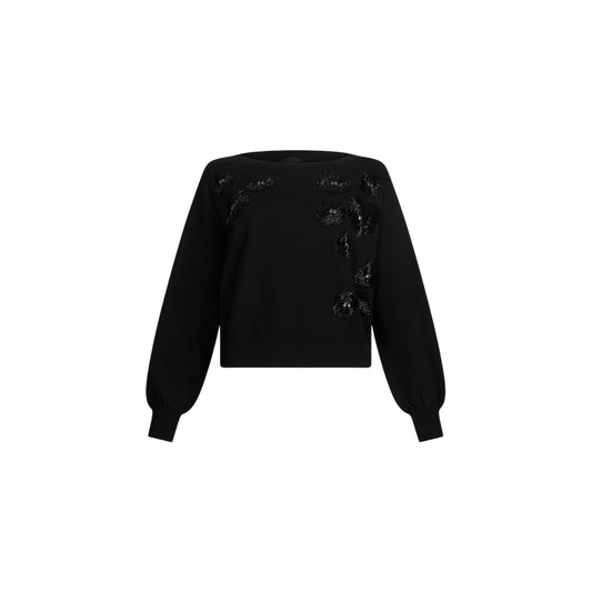 Maglia Donna con fiori e strass Nero