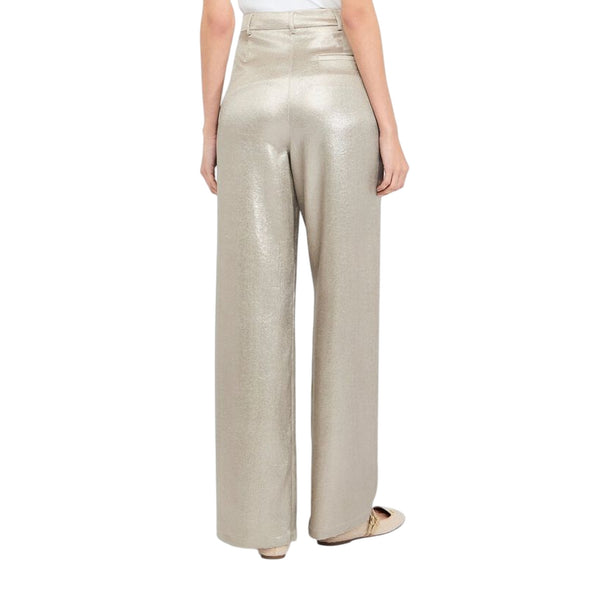Pantaloni Donna in crêpe laminato oro modella retro