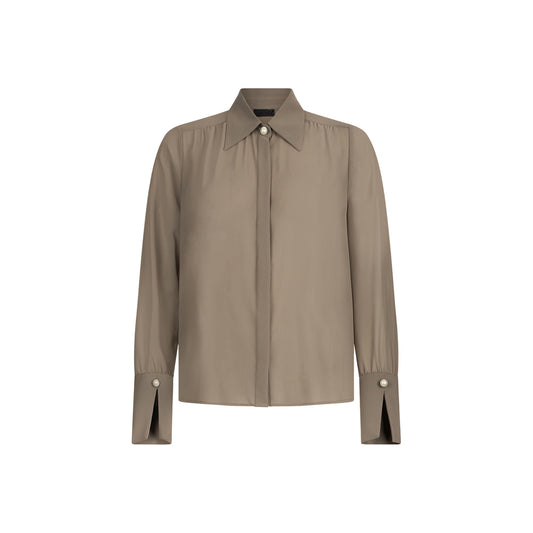 Camicia Donna in georgette Verde, con perle