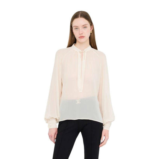 Blusa Donna con collo alla coreana e motivo a V modella frontale