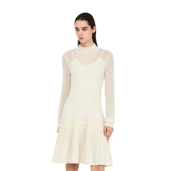 Abito midi Donna in lana e alpaca Bianco modella frontale