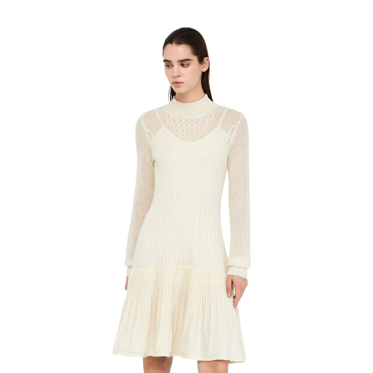 Abito midi Donna in lana e alpaca Bianco modella frontale
