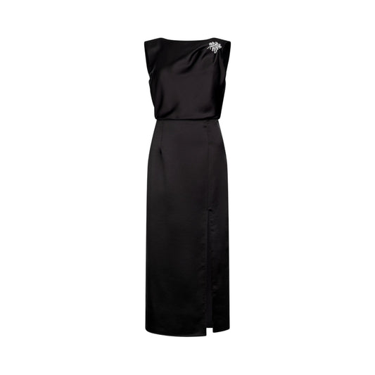 Abito midi Donna in nero con spilla gioiello