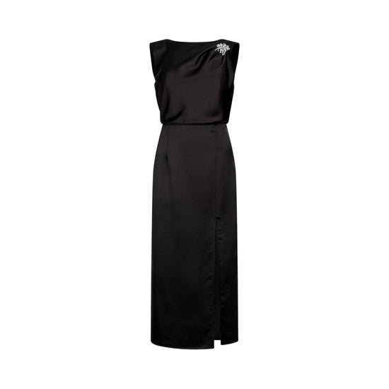 Abito midi Donna in nero con spilla gioiello