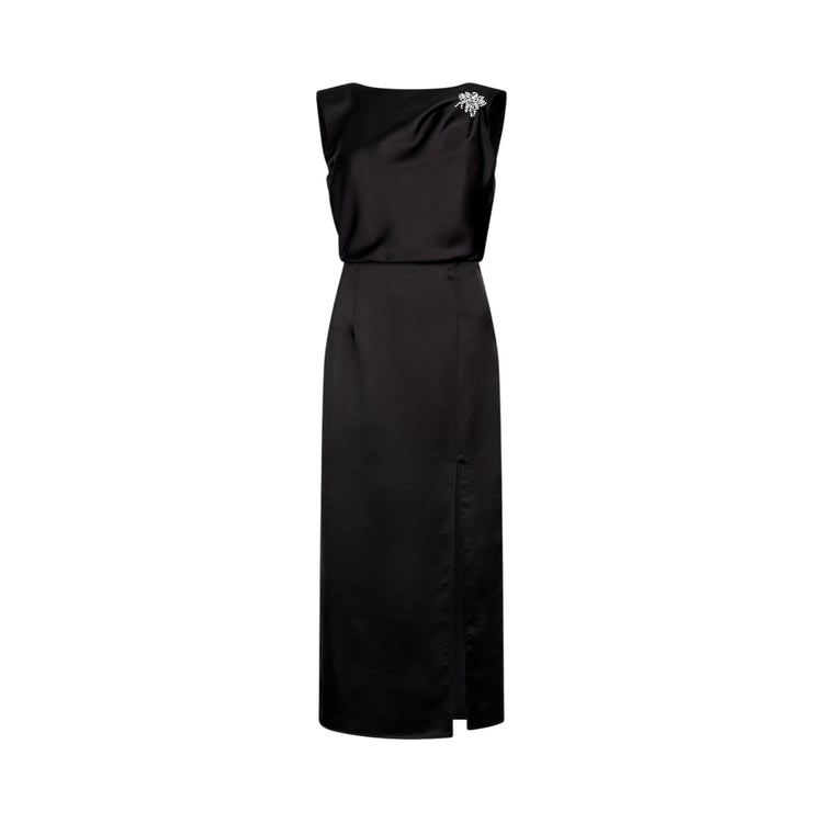 Abito midi Donna in nero con spilla gioiello