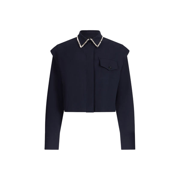 Camicia Donna con colletto con strass in colore blu scuro
