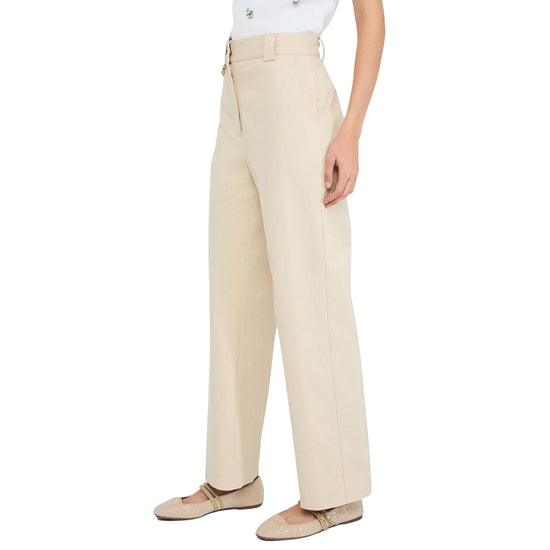 Pantaloni chino Donna in cotone bianco modella laterale