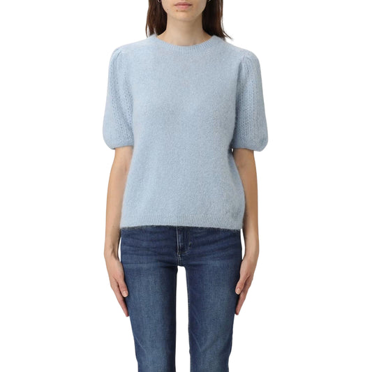 Maglione Donna con maniche corte a palloncino Azzurro modella frontale
