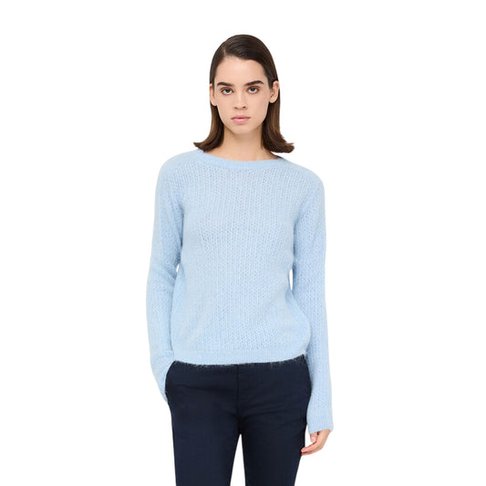 Maglione Donna in alpaca e lana Azzurro modella frontale