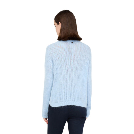 Maglione Donna in alpaca e lana Azzurro modella retro