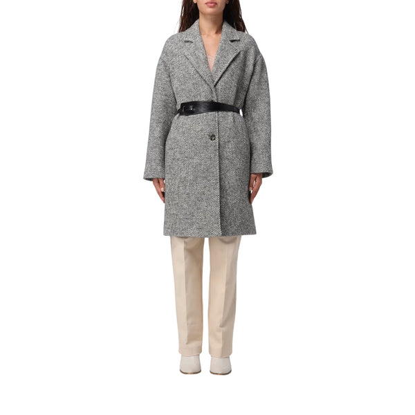 Cappotto Donna Chevron con cintura modella frontale