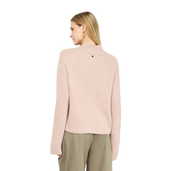 Maglione Donna in misto lana a coste Rosa modella retro