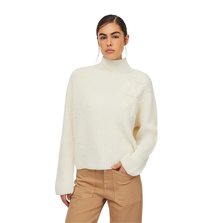 Maglione Donna in misto lana a coste Bianco modella frontale