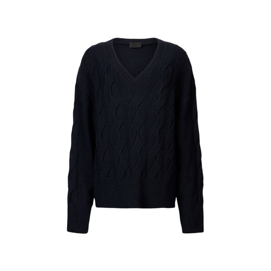 Maglione Donna in lana a trecce Blu scuro