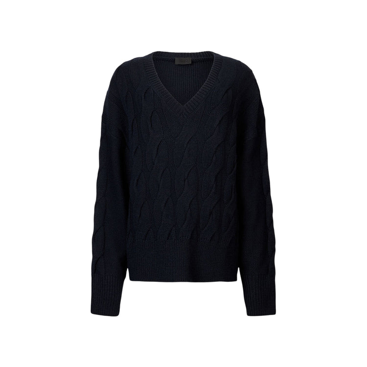 Maglione Donna in lana a trecce Blu scuro