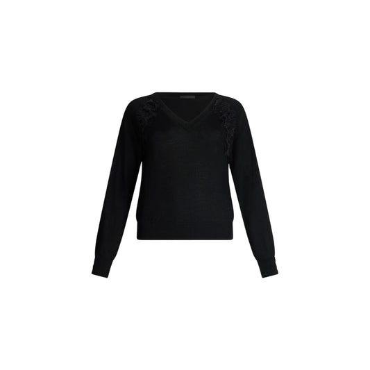 Maglia Donna in lana con pizzo Nero