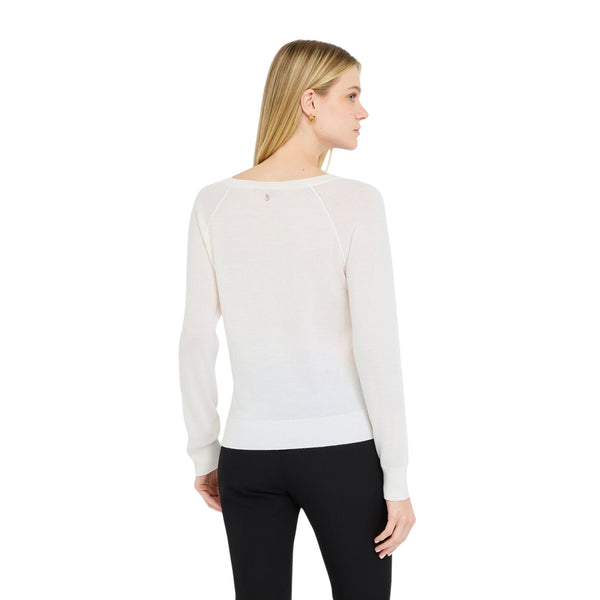 Maglia Donna in lana con pizzo Bianco modella retro