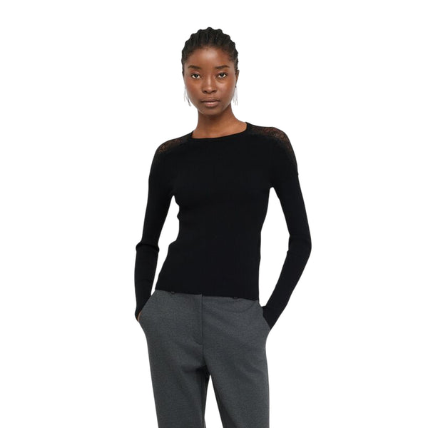 Maglia Donna con dettagli in pizzo Nero modella frontale