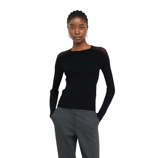 Maglia Donna con dettagli in pizzo Nero modella frontale