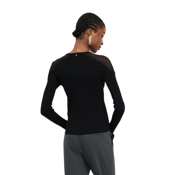 Maglia Donna con dettagli in pizzo Nero modella retro