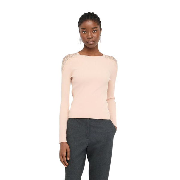 Maglia Donna con dettagli in pizzo Rosa modella frontale